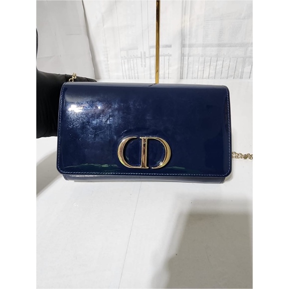 Authentic CHRISTIAN DIOR Patent Montaigne Crossbody Bag Blue - Picture 8 of 14